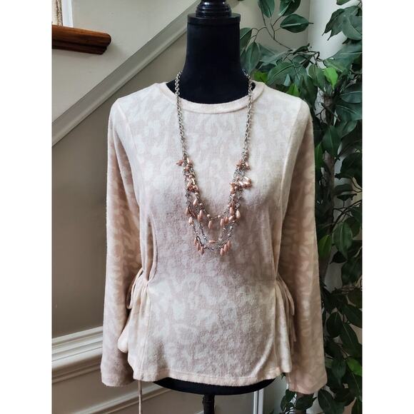 fab'rik Tops - Fab'rik Women's Beige Polyester Round Neck Long Sleeve Casual Top Blouse Size M